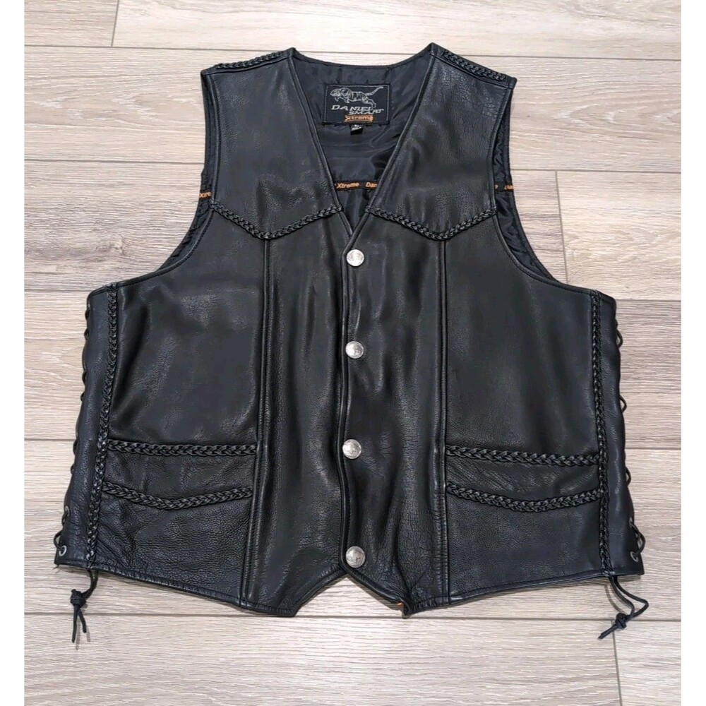 DANIEL SMART VEST EXTREME SOFT COWHIDE LEATHER BUFFALO NICKEL  Sz L MOTORCYCLE
